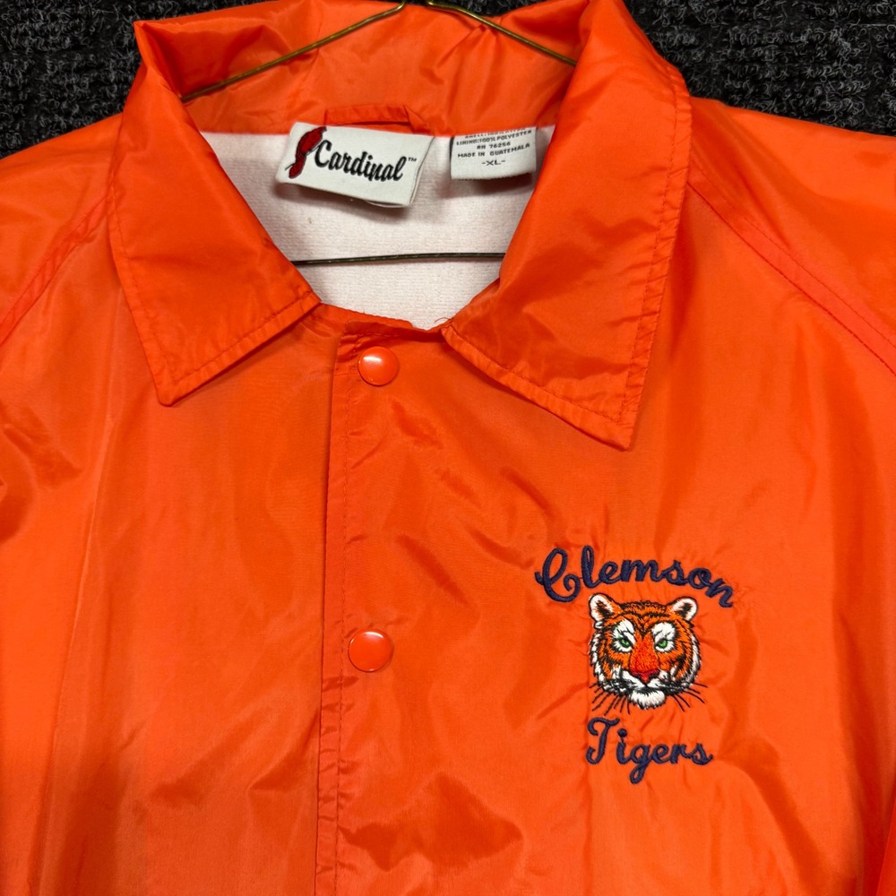 Vintage Clemson Tigers Coaches Jacket Orange Snap Front Windbreaker Mens XL